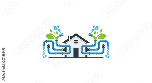 Eco friendly house with water system.