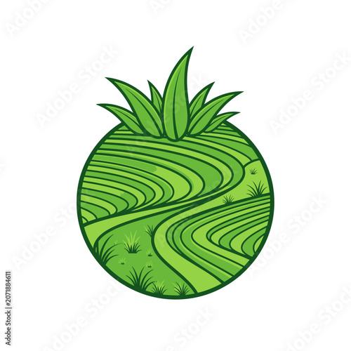 Pineapple landscape illustration with green fields.