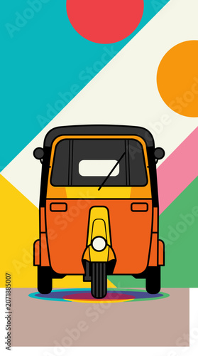 Colorful Auto Rickshaw Vehicle Front View Illustration.