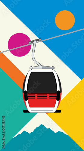 Modern Ski Lift Gondola with Abstract Mountain Background.