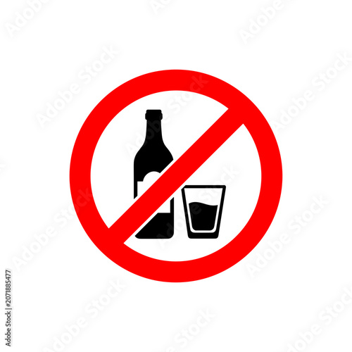 No Alcohol Sign With Bottle And Glass Icon.