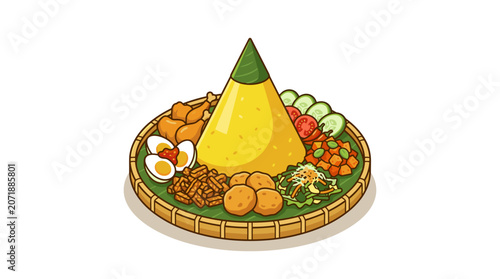 Nasi Tumpeng Traditional Indonesian Festive Rice Dish.