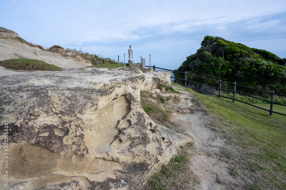Obraz premium Eroded Sandstone Cliff Wall at Ubara Risokyo, Chiba, Japan