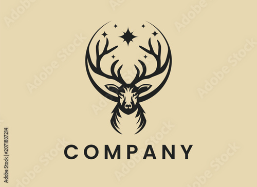 Moonlit Deer Logo Design Vector