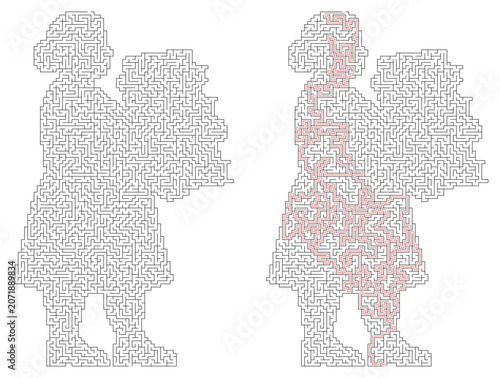 A diligent female librarian carrying a large stack of books, depicted in an abstract dotted pattern.