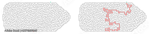 Abstract pencil-shaped maze showing a solved path