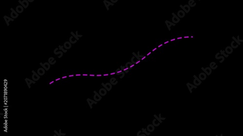 Animated purple dashed line path overlay on black background, for motion and, editing 4k video.