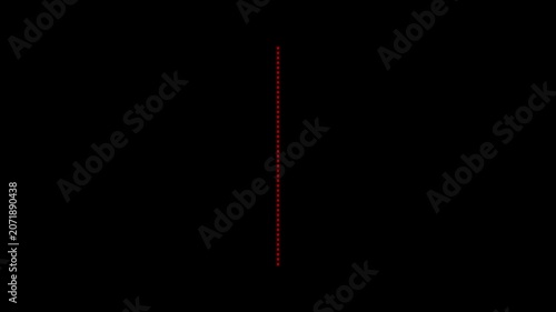 Minimalist red dotted vertical line animation on black background, abstract dots 4k video.