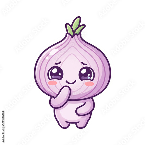 Cute Red Onion Character with Kawaii Facial Expression and Large Shiny Eyes Sticker Illustration