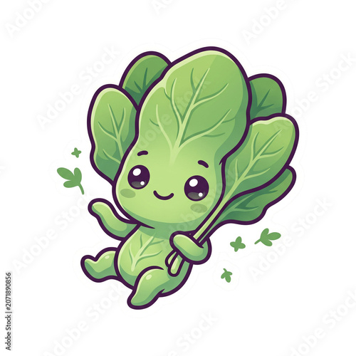 Cute Spinach  Character Healthy Green Vegetable Sticker Illustration