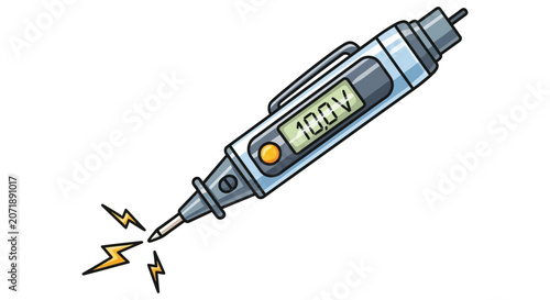 Fotografie Voltage tester pen with digital display and sparks vector illustration