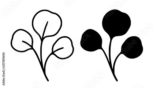 Foto Watercress minimalist icon, black and white in outline and silhouette design