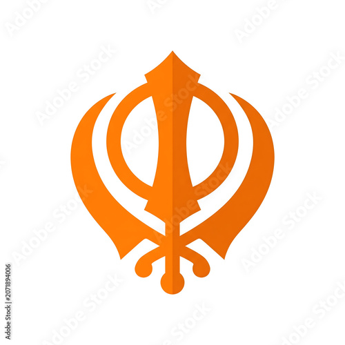 traditional sikh khanda religious emblem in divine orange isolated on white background