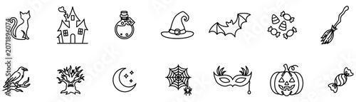 Cuadro en lienzo Halloween outline icons mega collection