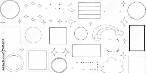 Slika na platnu Minimalist Thin Line Vector Shapes Featuring Geometric Forms Celestial Bodies An