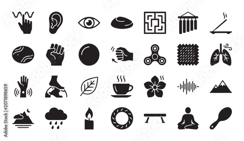 Bilde på lerret Collection of mindfulness wellness and sensory perception icons mindfulness