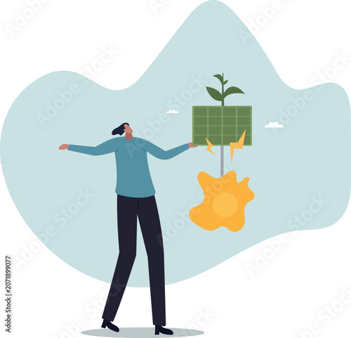 Obraz na plátne Green sprouts on the solar panel, the concept of purity of nature and ecology