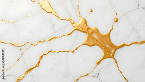 Gold Splash Paint White Marble Texture Luxury Metallic Stone Background Abstract Art
