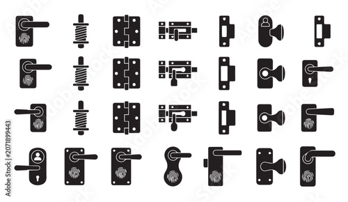 Door handle and hardware security mechanism icons with hardware, security
