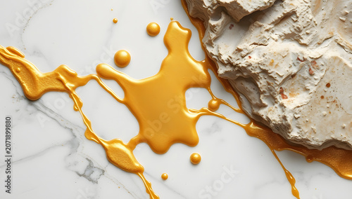 Gold Splash Paint White Marble Texture Luxury Metallic Stone Background Abstract Art