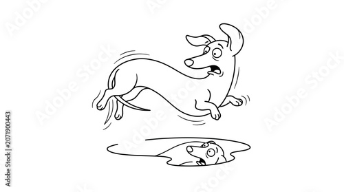 Dog Chasing Cat on Surfboard Sketch Line Art Illustration Playful Motion