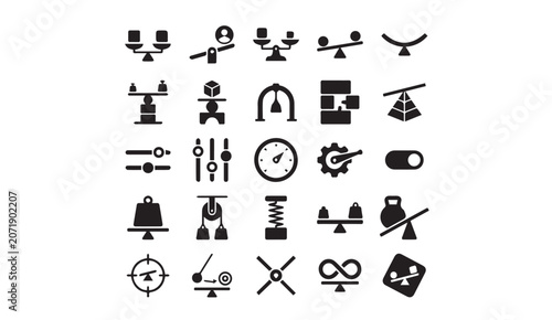 Obraz na płótnie Set of black icons depicting measurement balance precision tools with precision