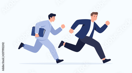 Businessmen running in corporate race, teamwork competition, career ambition and startup success vector illustration