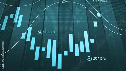 Financial market chart with candlesticks and line graph, Abstract financial chart with candlestick bars and line graphs market analysis growth and data trends animation