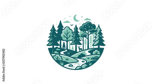 фотографія Green forest landscape with trees and river.