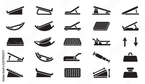 Obraz na plátně Collection of mechanical ramp and inclined plane industrial icons with inclined