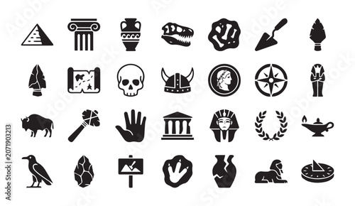 Photos Ancient history and archaeological artifact icon collection with archaeology
