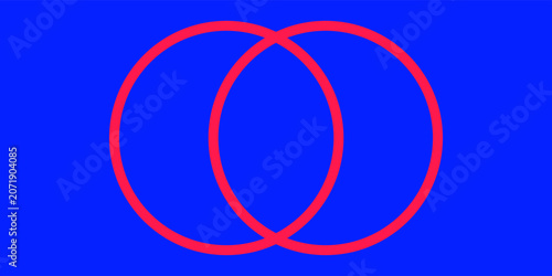 Abstract blue background with interlocking red circles Venn diagram template