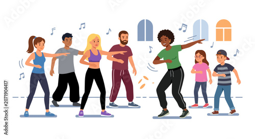 Tableau sur toile Diverse Group of People Enjoying an Energetic Dance Fitness Class Indoors