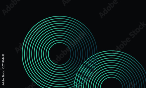 Abstract geometric background with overlapping turquoise concentric circles on a black backdrop, creating a sleek modern pattern ideal for technology, digital, and creative design projects.