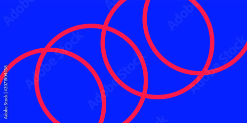 Abstract blue background with interlocking red circles Venn diagram template