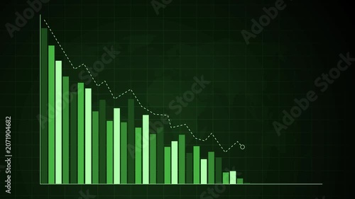 Business bar chart with falling data clear downward trend in business or finance animation