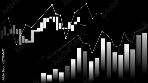 Abstract financial chart with rising and falling bars and line graphs animation, Financial chart with bars and line graph