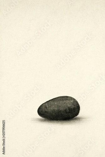 Delicate painting capturing solitude through single resting stone