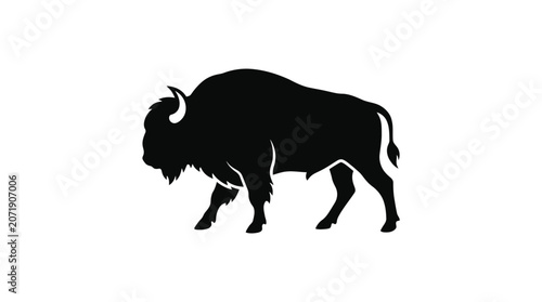 American bison silhouette against white background walking profile