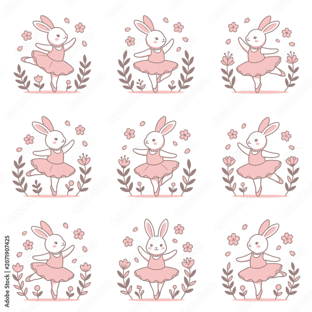 Fototapeta premium Cute bunny ballerina in pink dress.