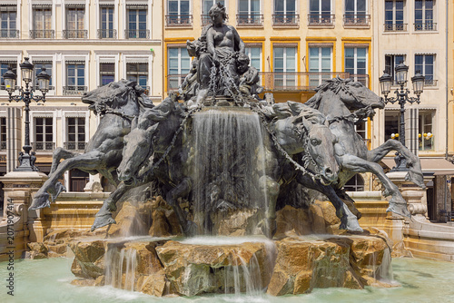 The Bartholdi fountain on the Place des Terreaux in Lyon, symbolizing the rivers that flow into the ocean