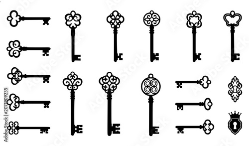 Photos Decorative Vintage Key Vector Set with Historic Antique Skeleton Key Collection