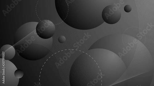 Abstract background with overlapping circles and spheres in a modern monochrome design animation