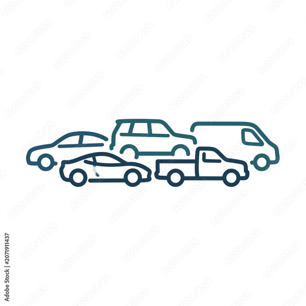 Naklejka premium Diverse collection of vehicle outlines in a row.