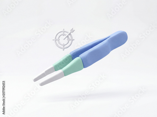 Modern 3D tweezers icon with target symbol for accuracy concept