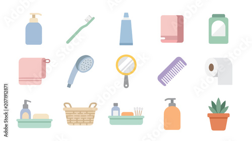 Bathroom Essentials Flat Vector Icons Collection Set