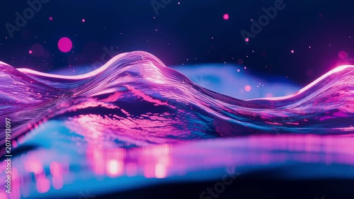 Abstract Fluid Motion with Glowing Neon Pink and Deep Blue Wave Ripples Suspended in Dark Ethereal Space