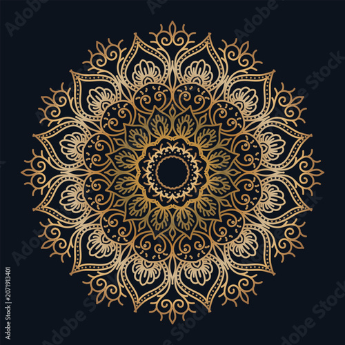 Indian flower mandala art luxury golden circle frame vintage gold circular Islamic floral motif