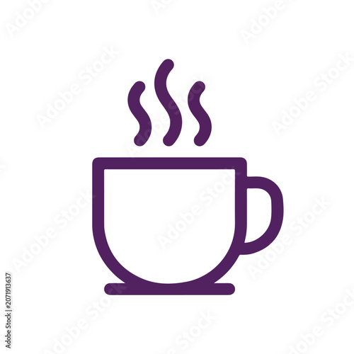 Minimalist purple coffee cup icon with steam.