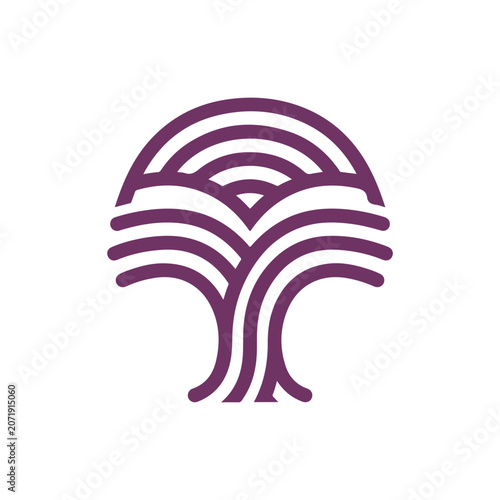 Abstract purple tree logo design with flowing lines.